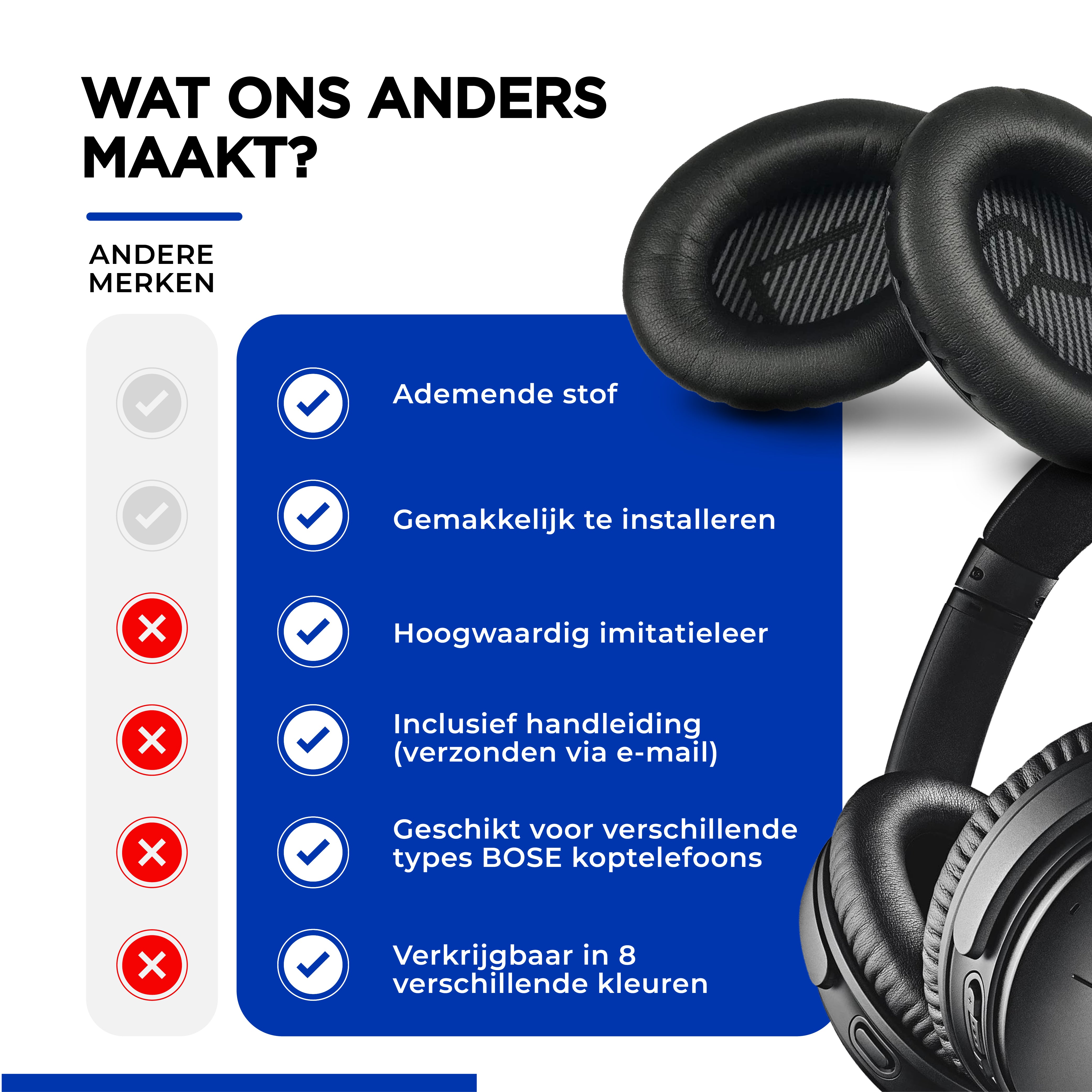Oorkussens voor Bose QuietComfort 35 ii / 35 / 25 / 15 / 2 / AE2 / AE2W / AE2I - Bose Soundlink - Soundtrue