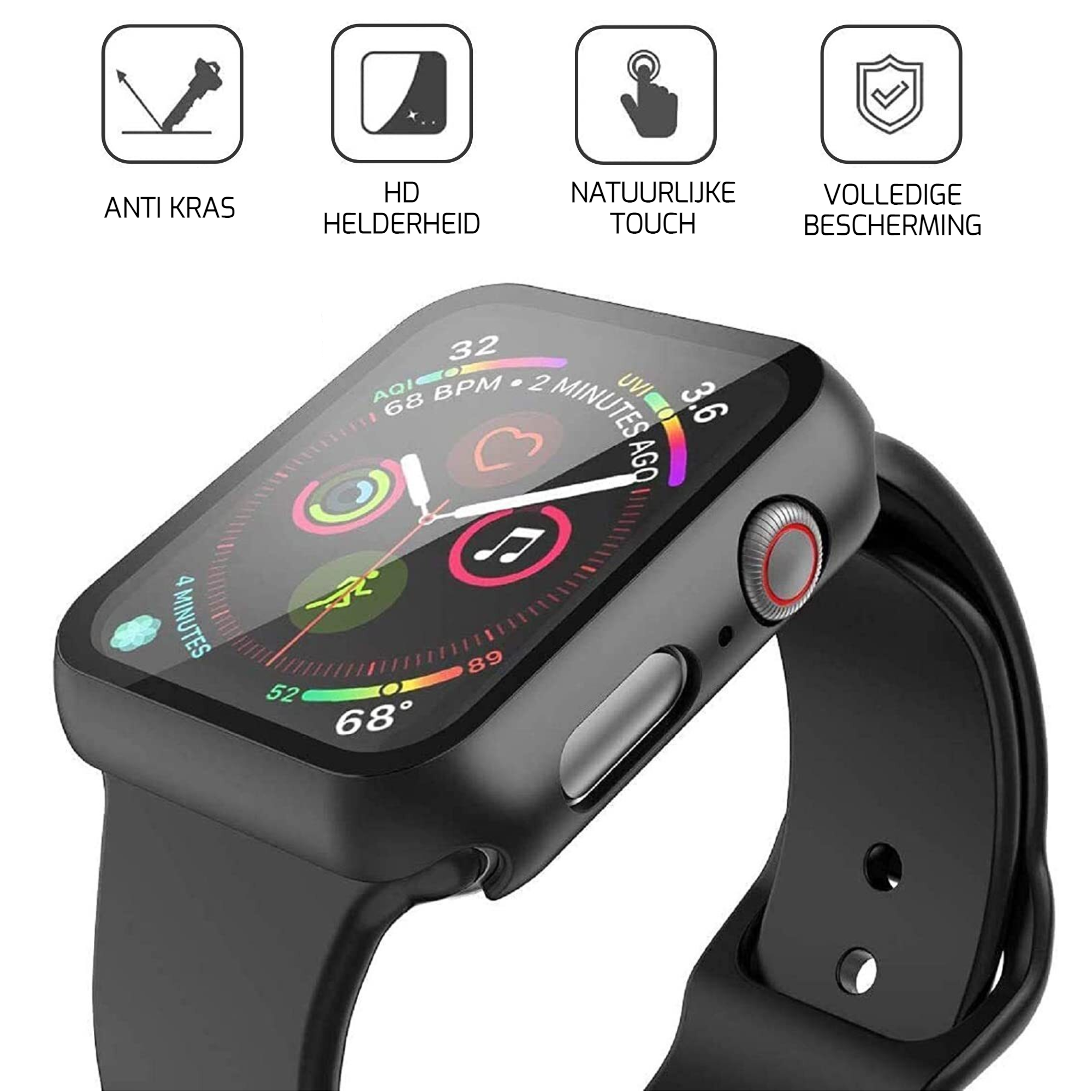 Tempered glass + beschermhoes voor Apple watch (x2)