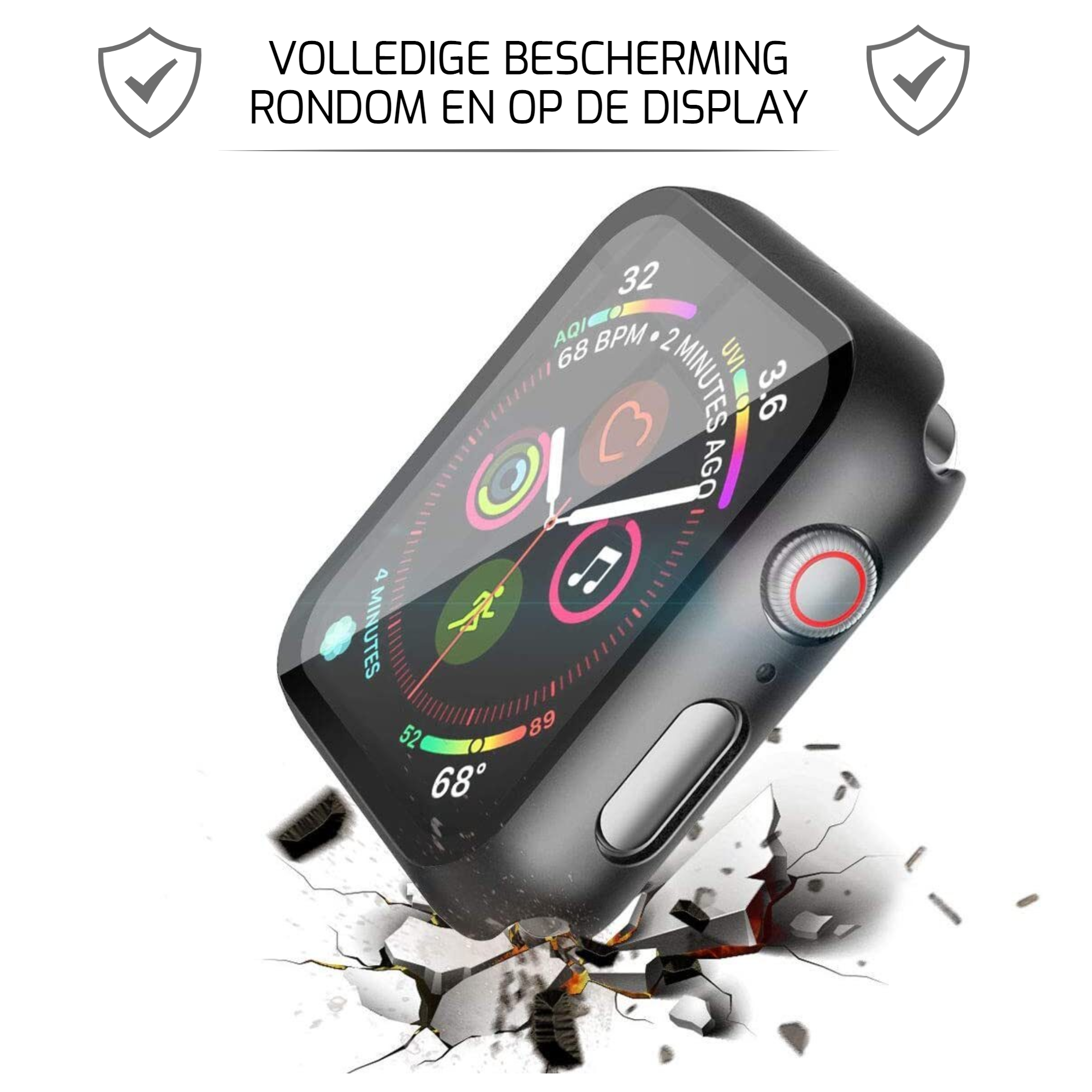 Tempered glass + beschermhoes voor Apple watch (x2)
