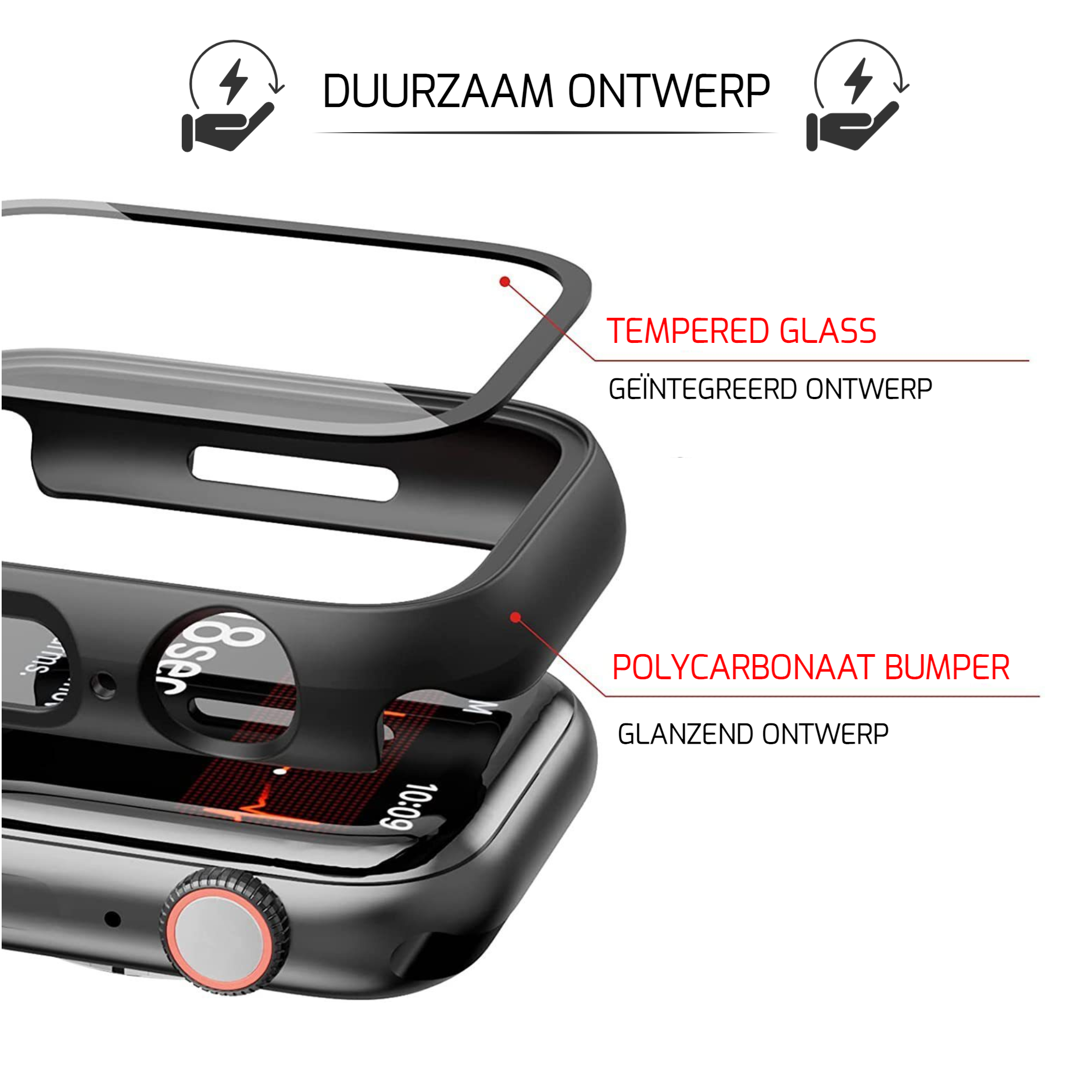 Tempered glass + beschermhoes voor Apple watch (x2)