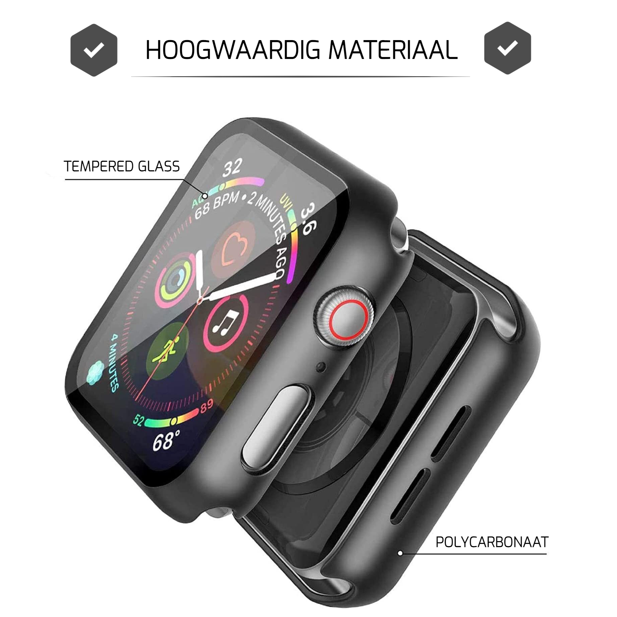 Tempered glass + beschermhoes voor Apple watch (x2)