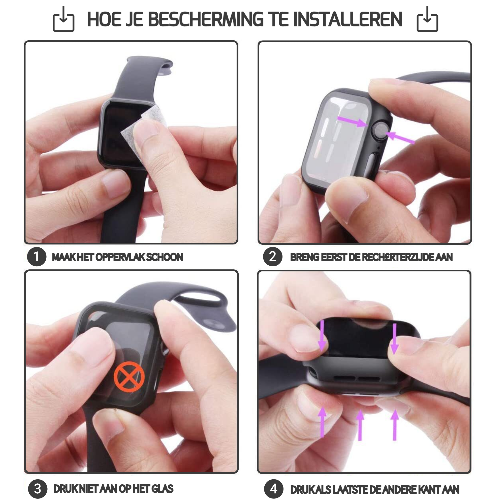 Tempered glass + beschermhoes voor Apple watch (x2)