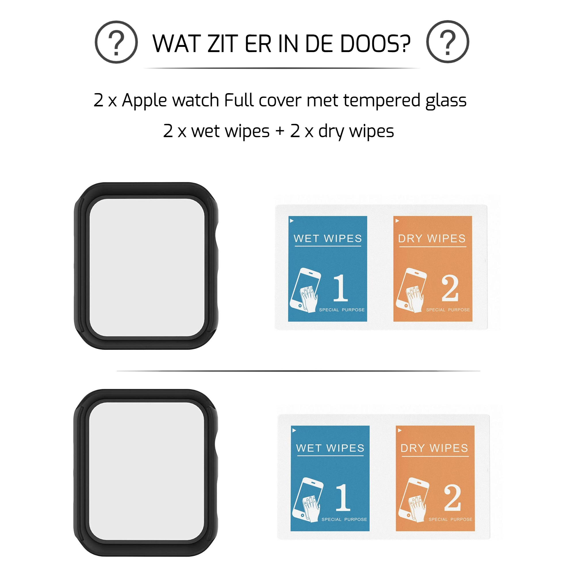 Tempered glass + beschermhoes voor Apple watch (x2)