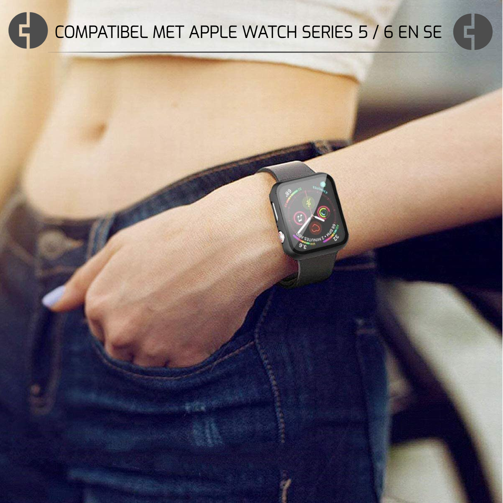Tempered glass + beschermhoes voor Apple watch (x2)