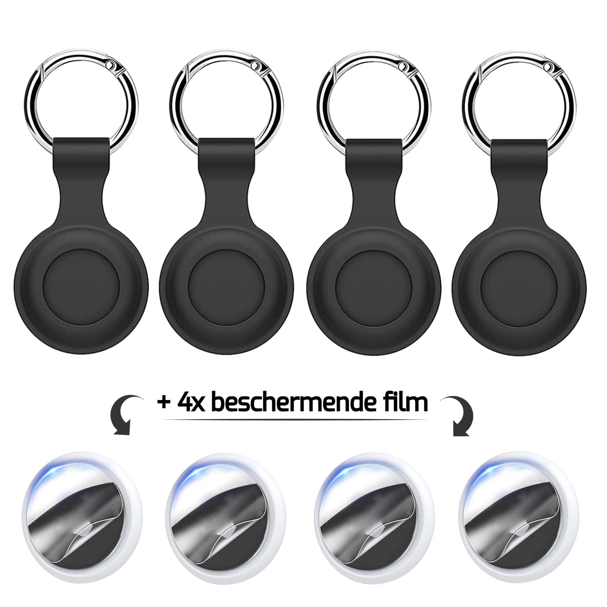 Sleutelhangers voor Apple Airtag (x4) + beschermende film (x4)