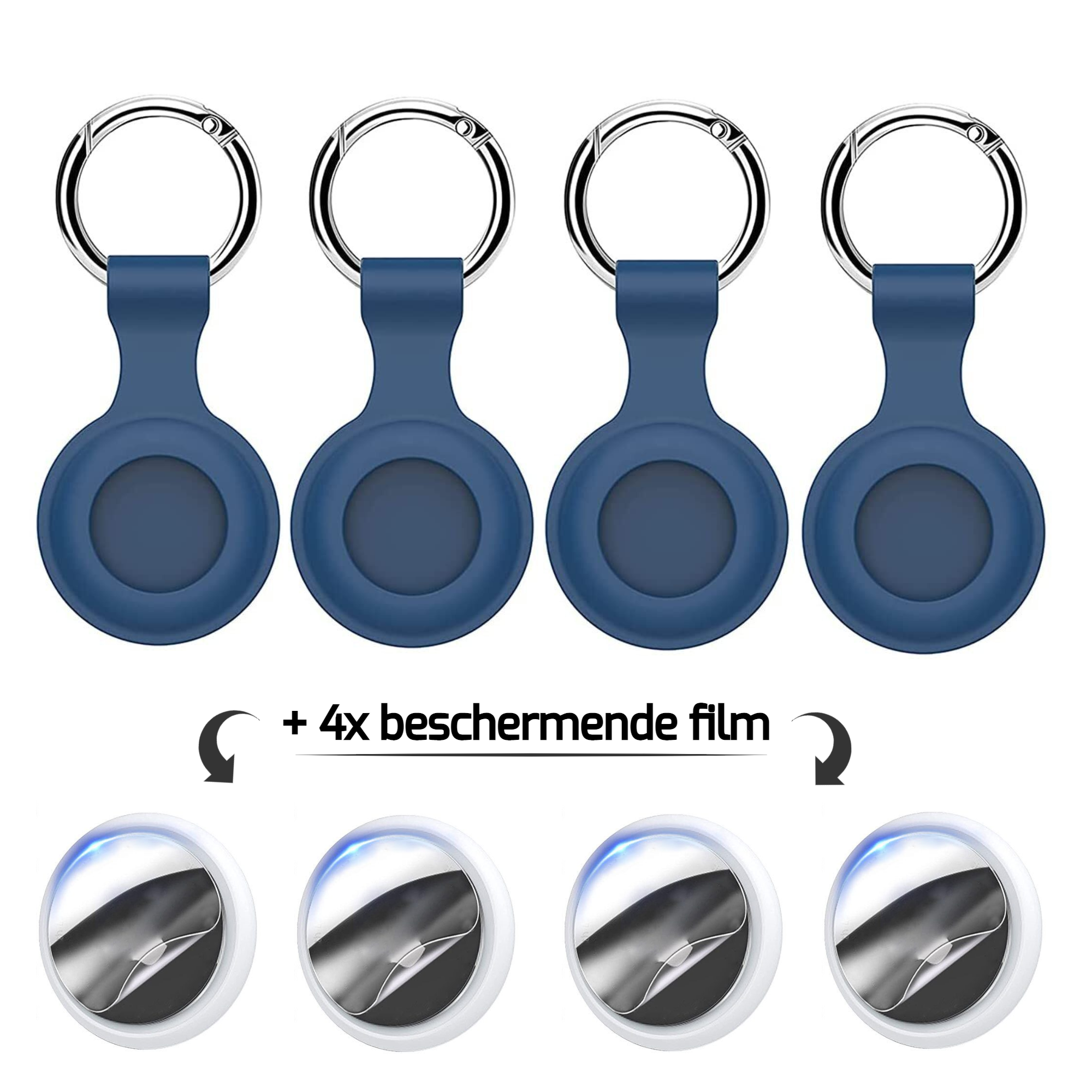 Sleutelhangers voor Apple Airtag (x4) + beschermende film (x4)