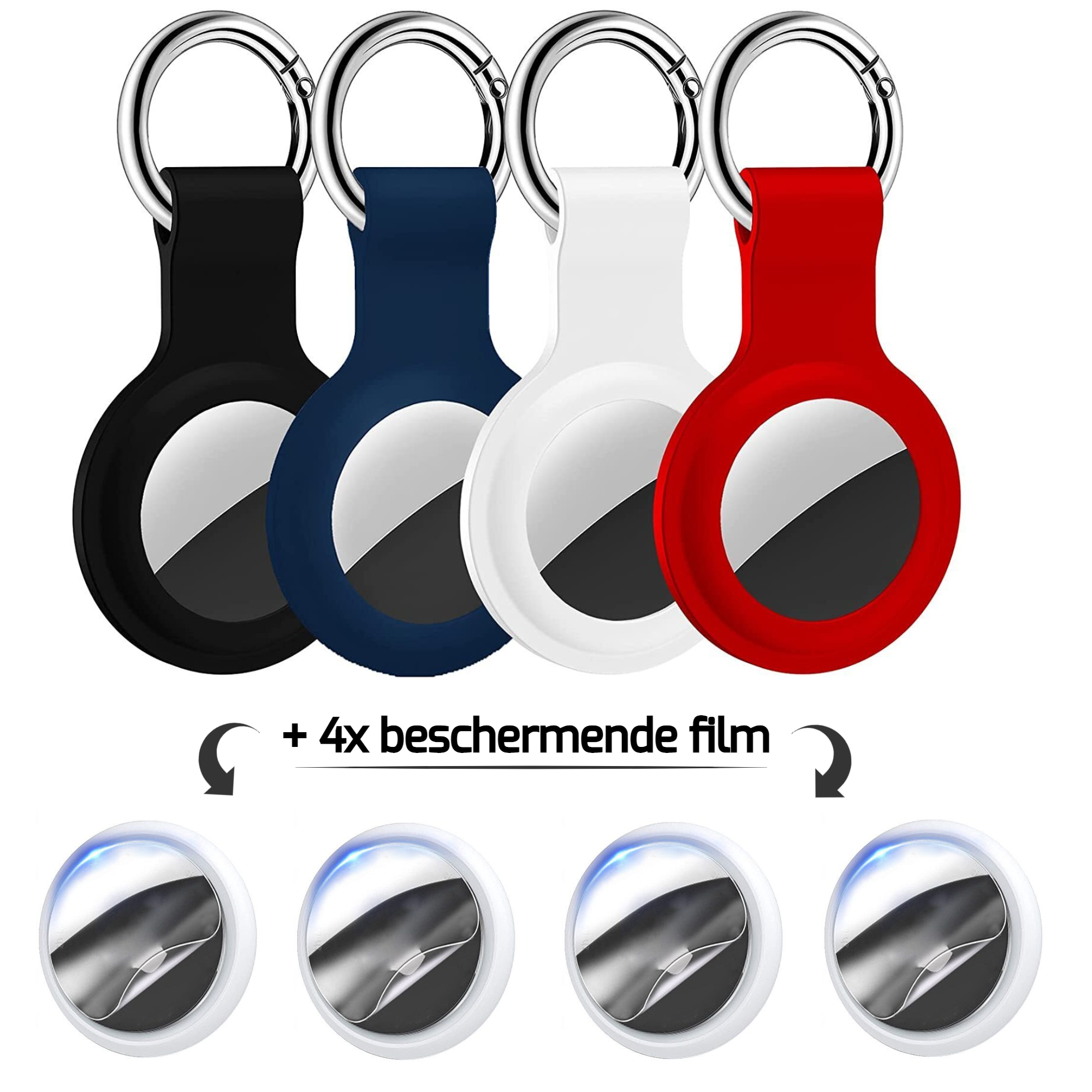 Sleutelhangers voor Apple Airtag (x4) + beschermende film (x4)