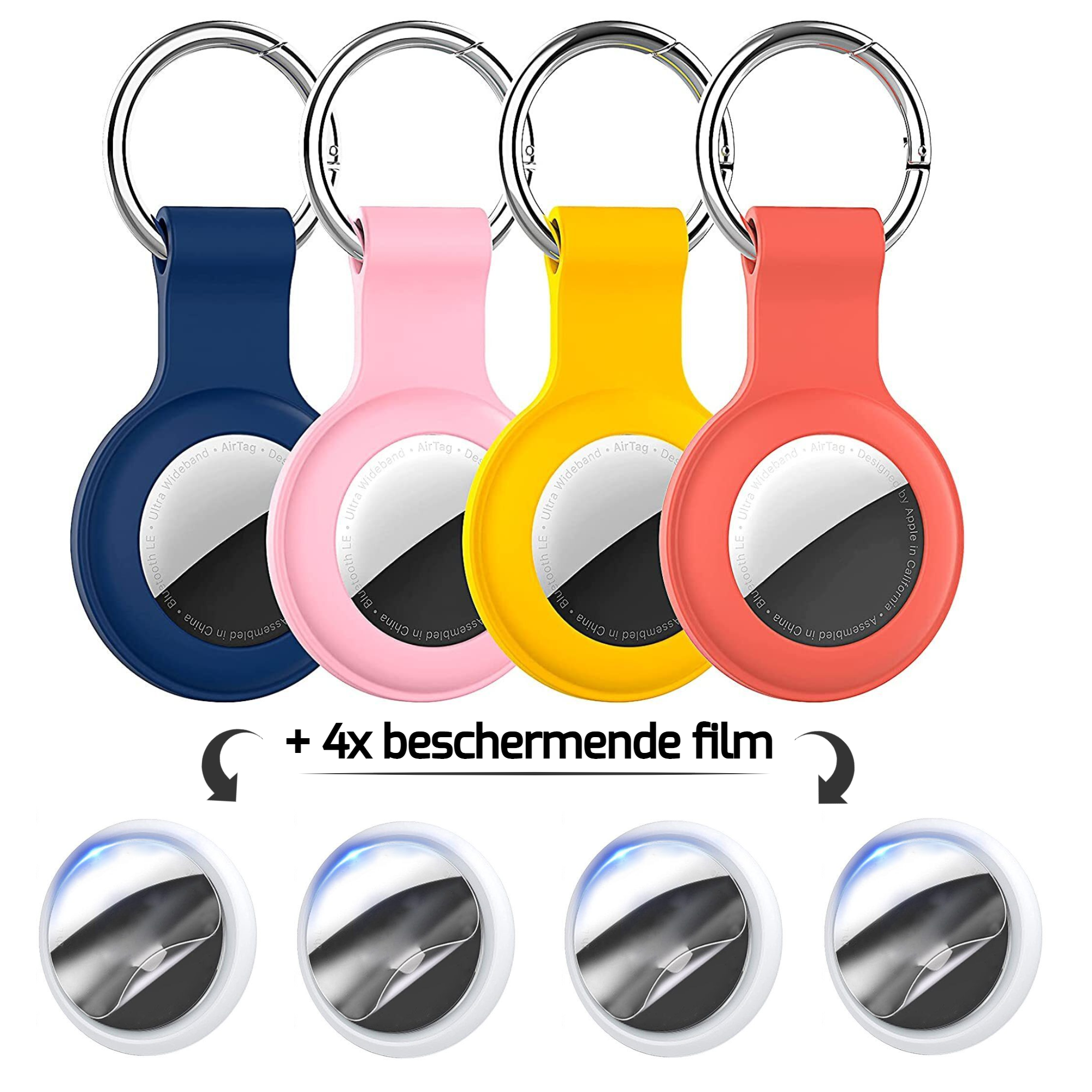 Sleutelhangers voor Apple Airtag (x4) + beschermende film (x4)