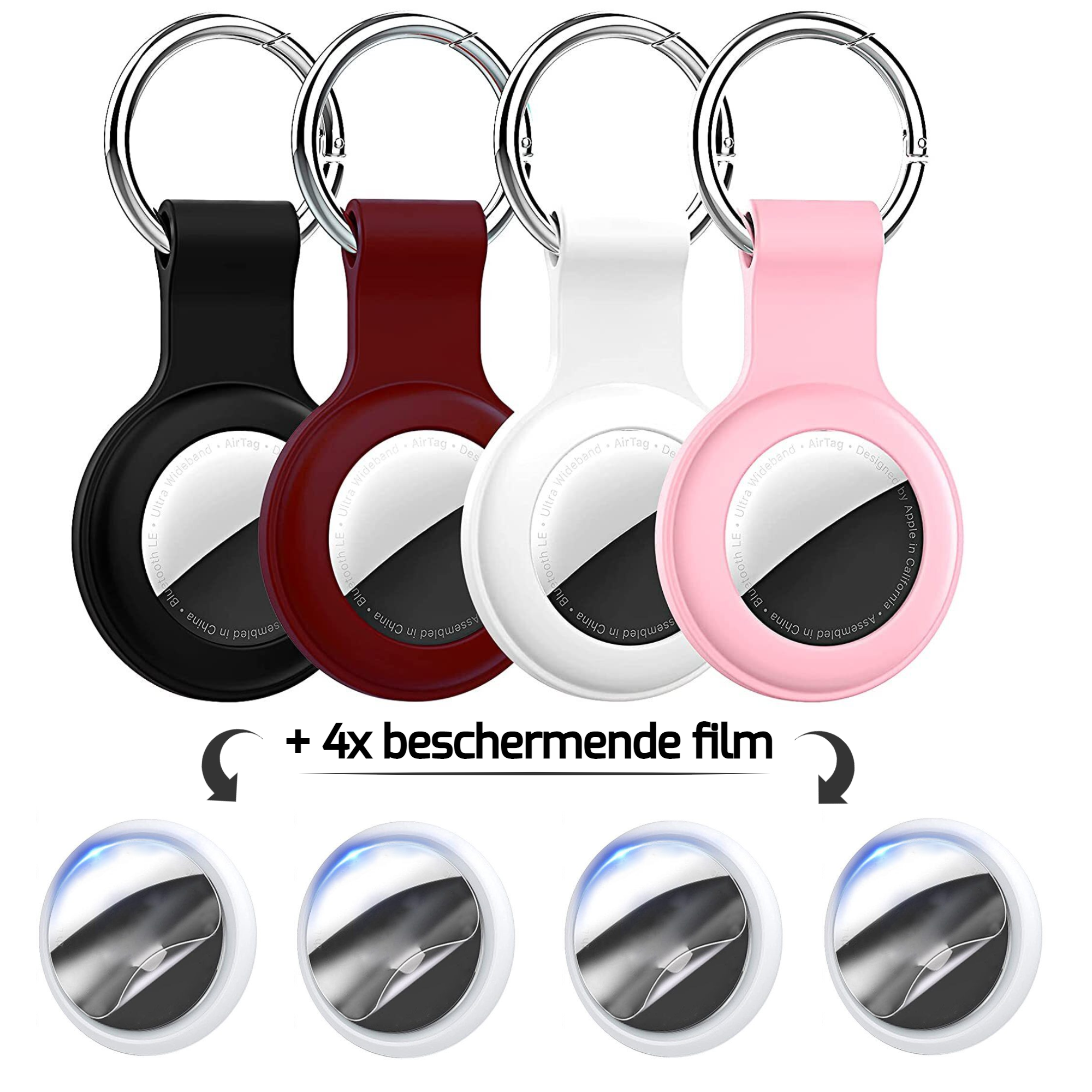 Sleutelhangers voor Apple Airtag (x4) + beschermende film (x4)