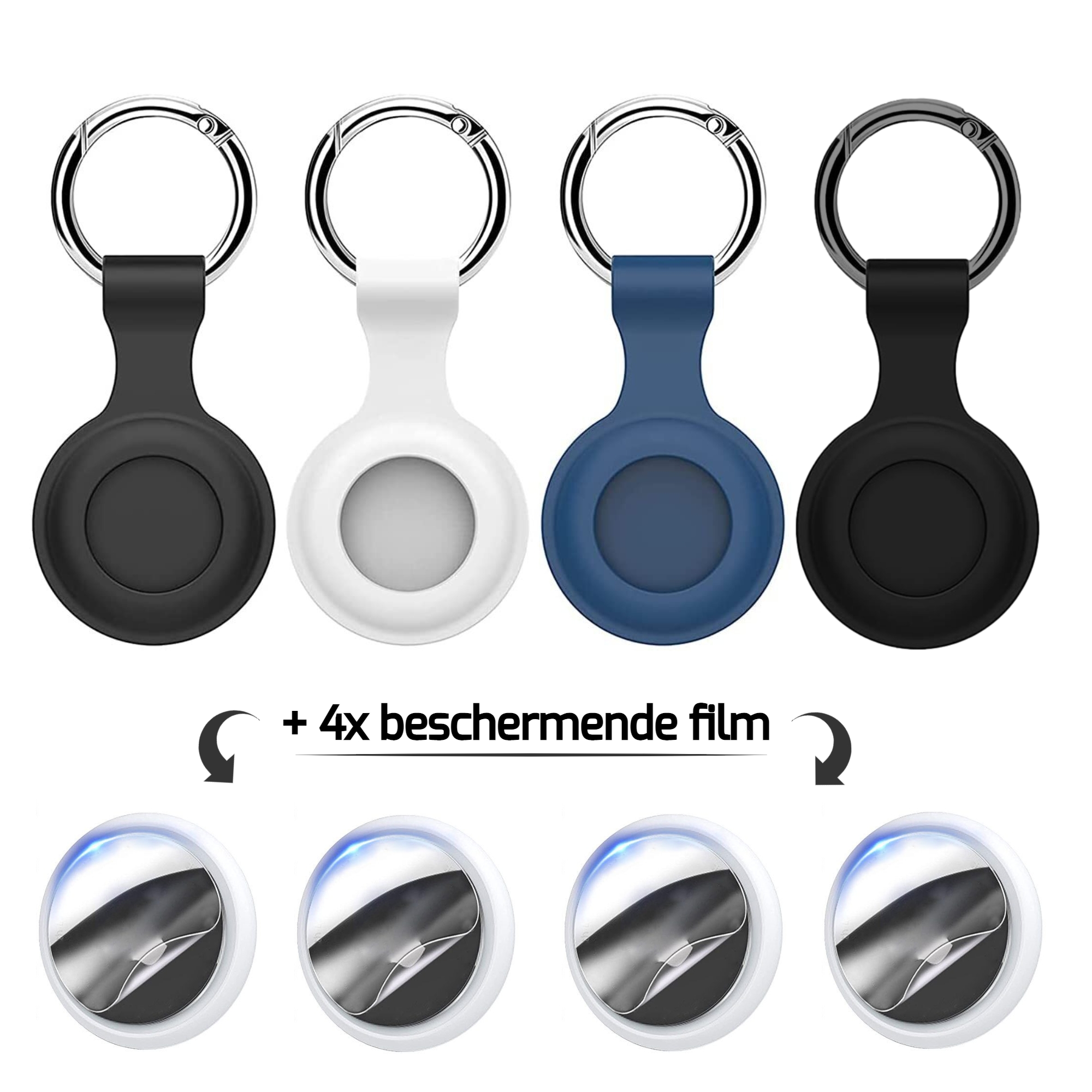 Sleutelhangers voor Apple Airtag (x4) + beschermende film (x4)