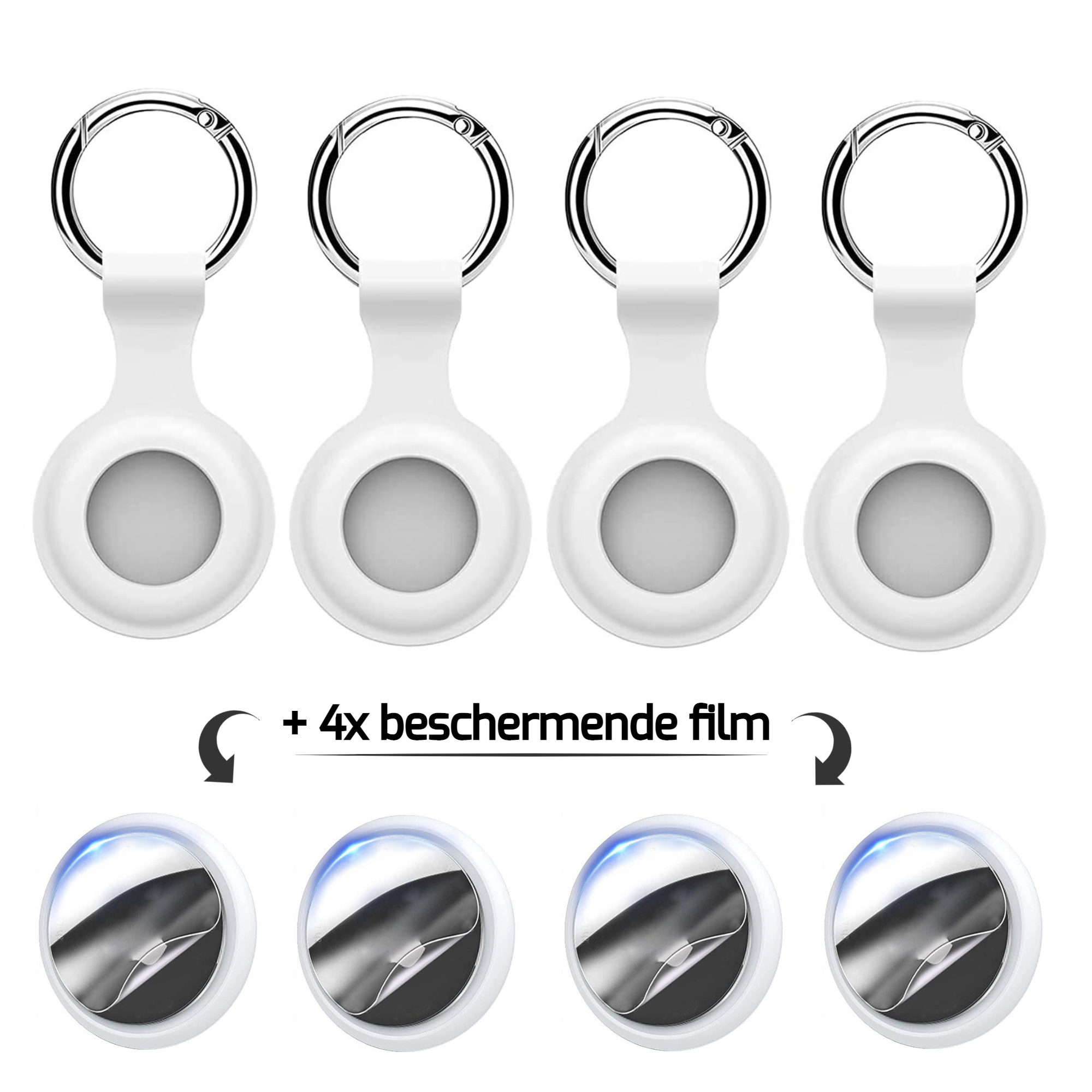 Sleutelhangers voor Apple Airtag (x4) + beschermende film (x4)