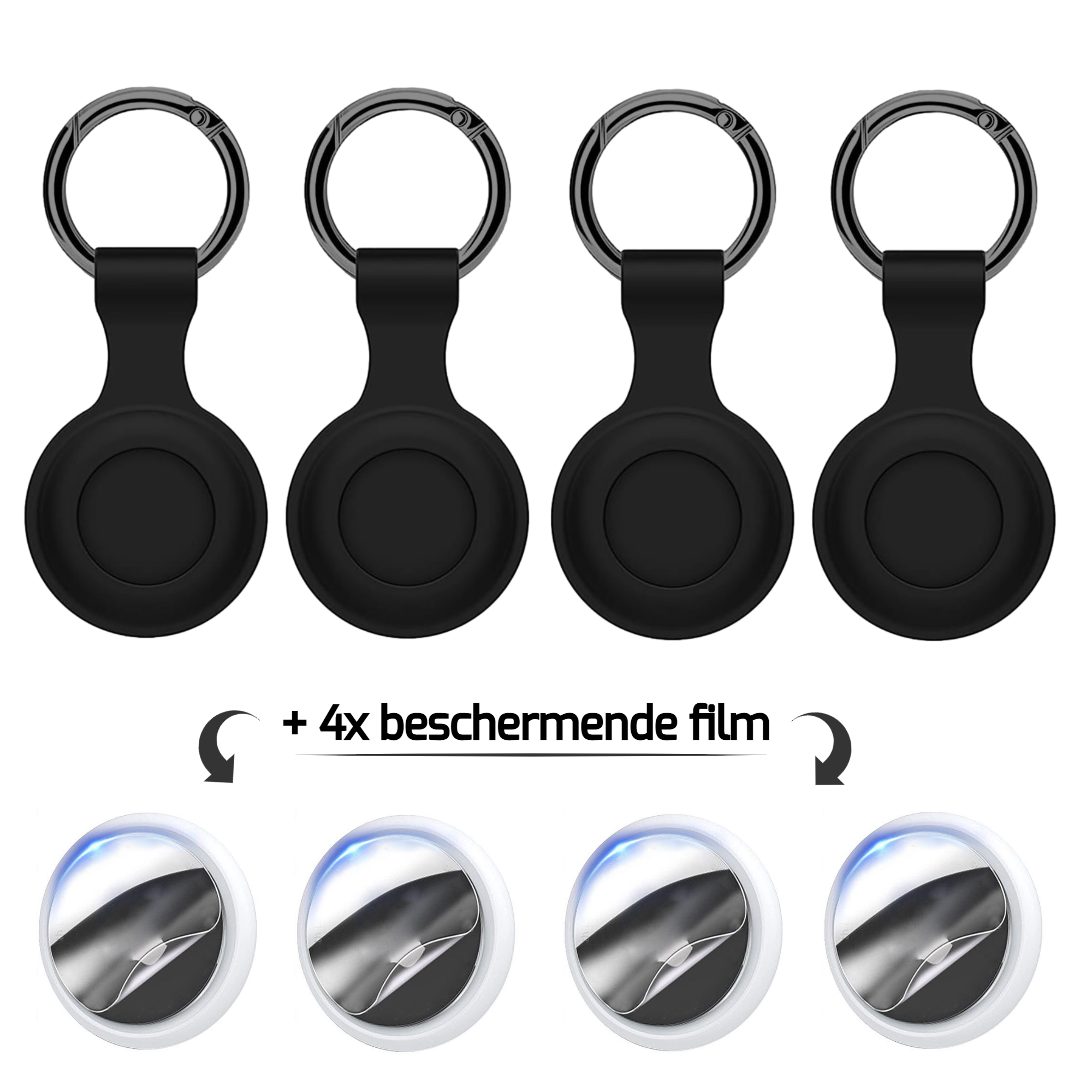 Sleutelhangers voor Apple Airtag (x4) + beschermende film (x4)