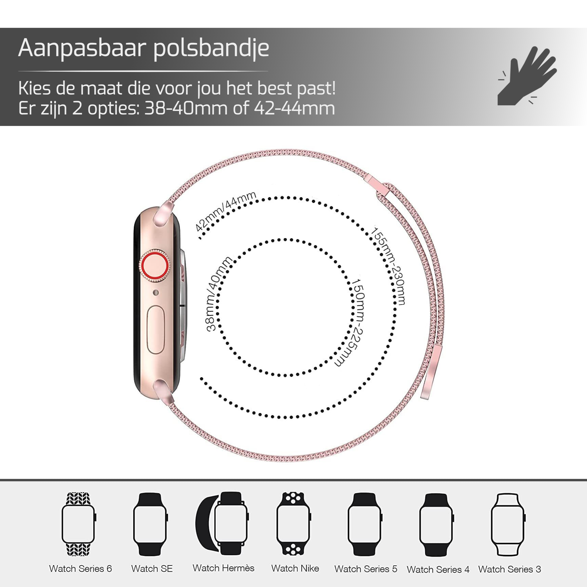 Milanees bandje voor Apple watch Series 1, 2, 3, 4, 5, 6, 7, SE, 38/40/41mm en 42/44/45mm